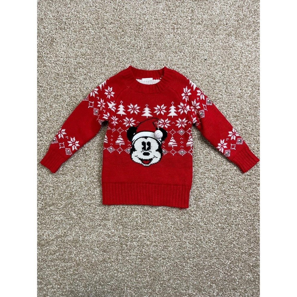 Disney Mickey Mouse Red Christmas Sweater Toddler 3T Unisex